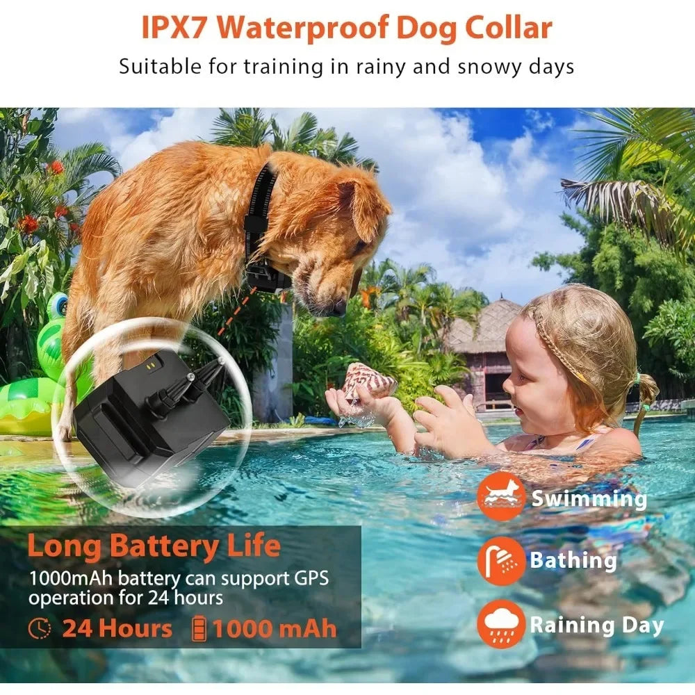 Electric Wireless GPS Dog Fence, Safe Dog Containment System GPS Boundary, Radius up to 999 Yards, Waterproof Training Collar