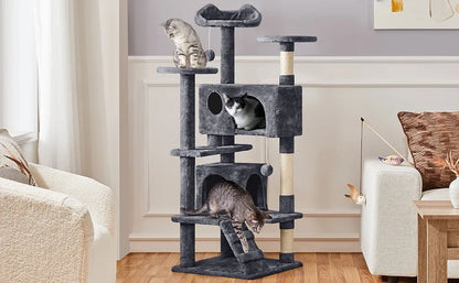 Cat Tree Cat Tower Condominium with Condominium and Hanging Ball and Scratching Post, Large Cat House for Kittens and Cats