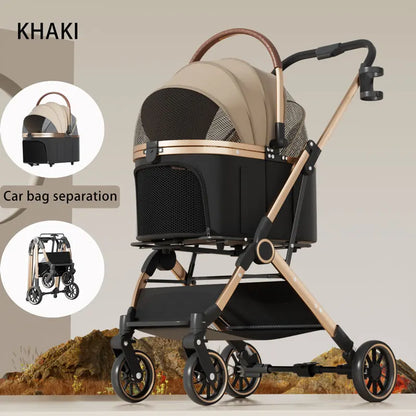 Pet 2-in-1 Portable Foldable Pet Strollers with Detachable Bag for Dogs Cats and Small Outdoor Pet Carts Basket Can Be Separated