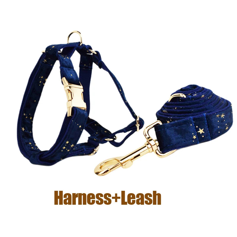 Luxury Fashion Pet Accessories Custom Design Logo Black Bottom Flower Sublimation Dog Collar Leashes Harness Bow Set Star01