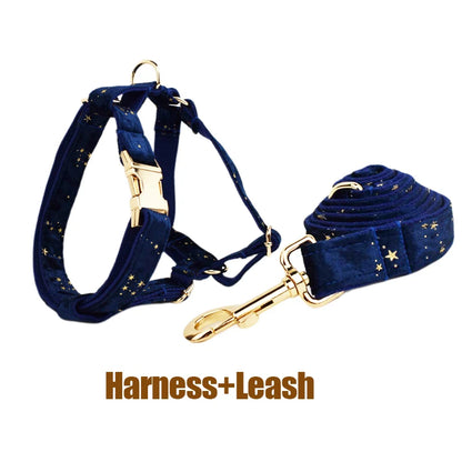 Luxury Fashion Pet Accessories Custom Design Logo Black Bottom Flower Sublimation Dog Collar Leashes Harness Bow Set Star01