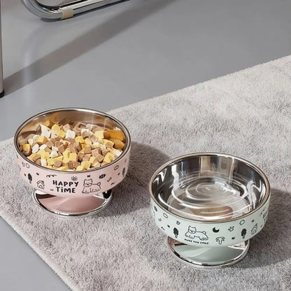 Cartoon Pet High Foot Bowl Large Capacity Neck Protection Cat Food Water Bowl Anti-slip Detachable Elevated Cat Bowl