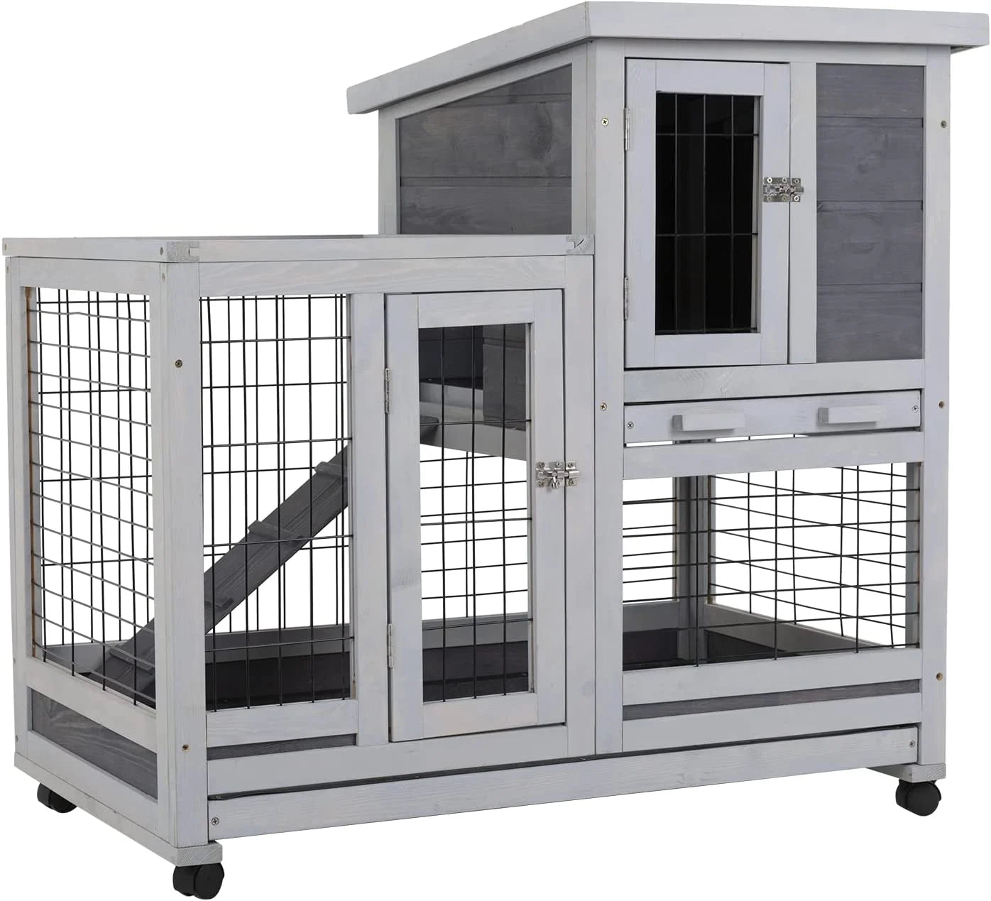Wood Gray Pet House Rabbit Hutch Bunny Rabbit Cage Commercial Farming