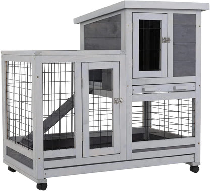 Wood Gray Pet House Rabbit Hutch Bunny Rabbit Cage Commercial Farming