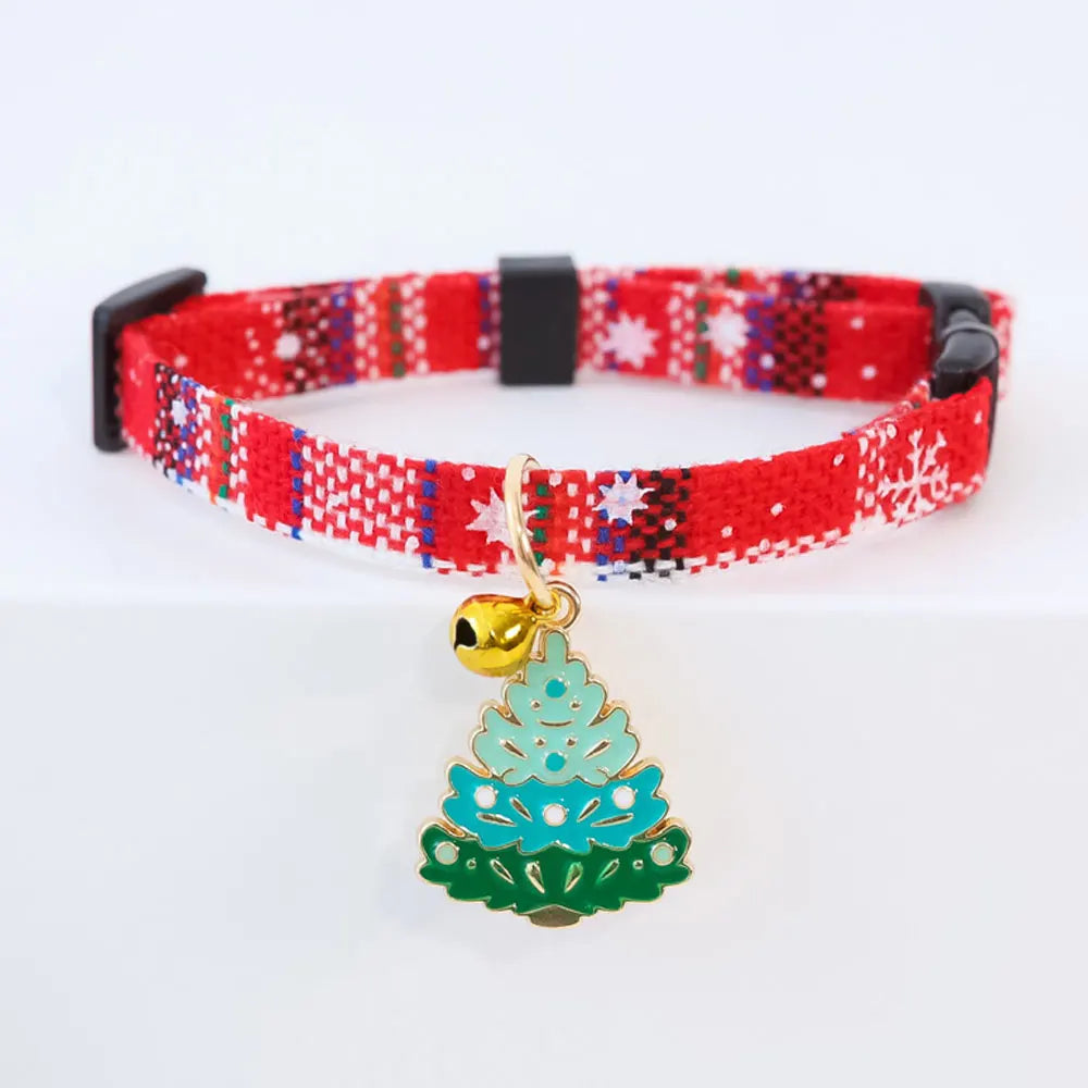 Christmas Cat Collar with Bell Christmas Tree Santa Claus Plaid Safety Breakaway Christmas Collars for Puppy Cat Kitten Accessor