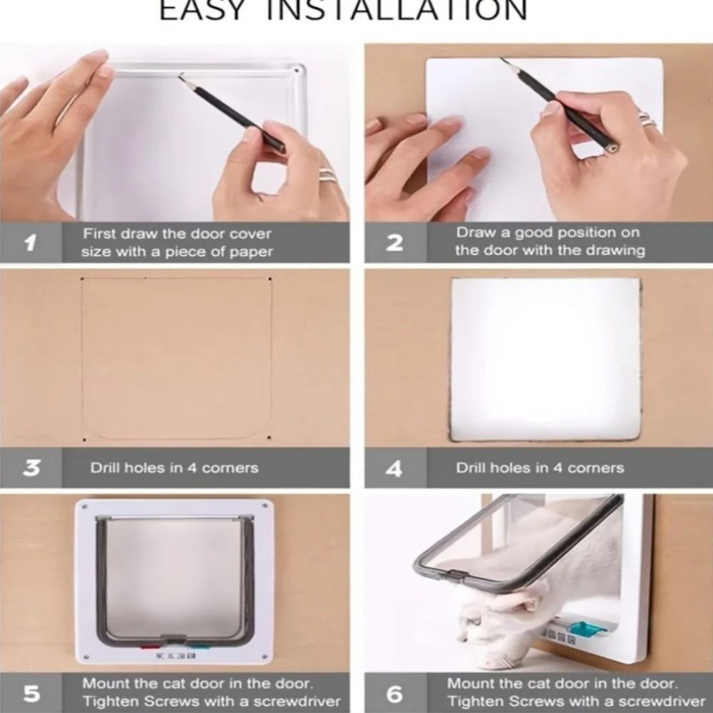 1 set, four-way safety lock flip door | weatherproof PVC pet door, suitable for cats and dogs, cat doors, dog doors