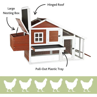 natura chicken coop with outdoor run – outdoor hen house with two nesting boxes – easy to clean chicken pen, pull-out plastic t