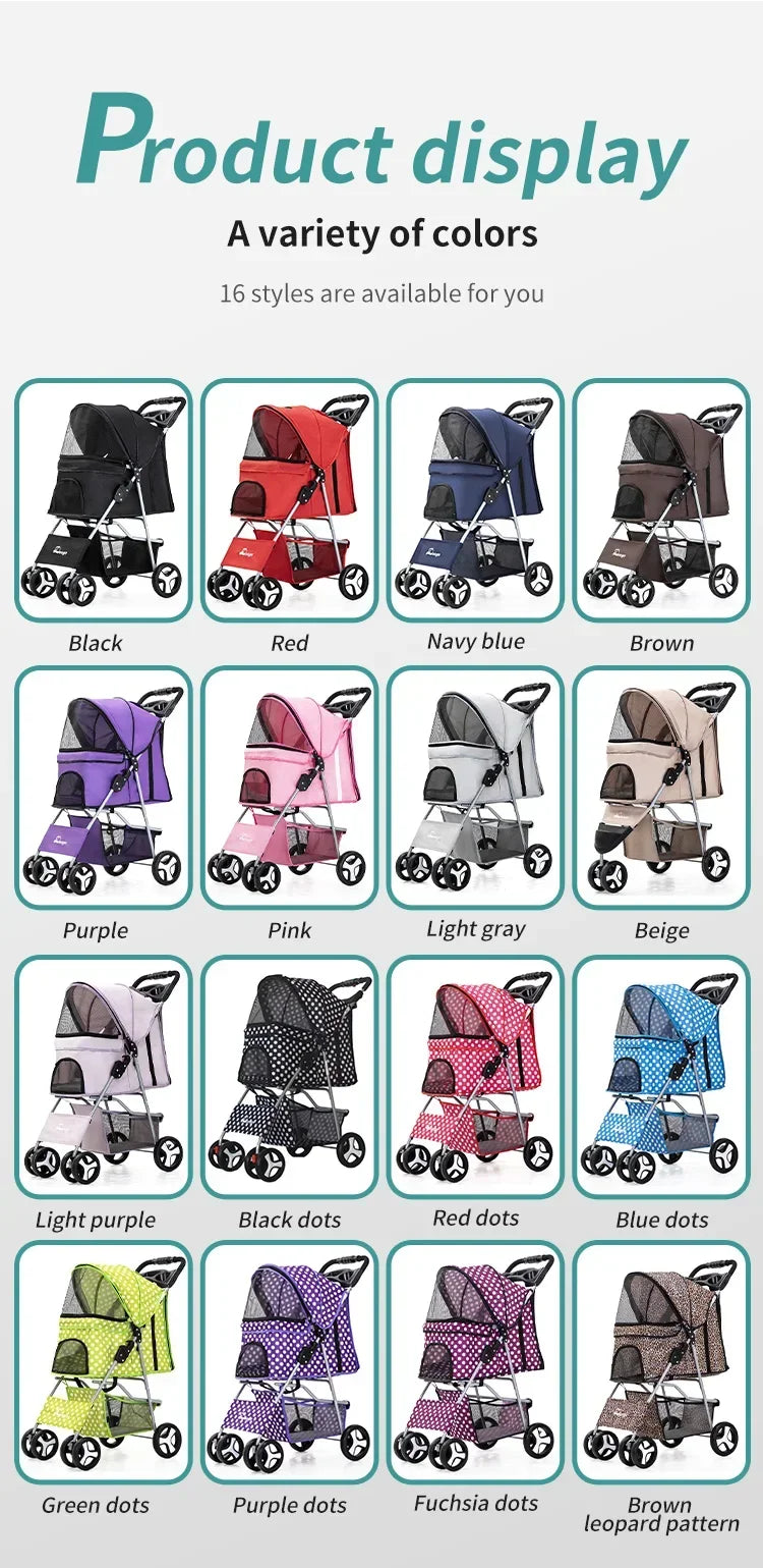 Pet Stroller Lightweight Folding Universal Wheel Cat Dog Travel Breathable Pet Stroller Outdoor Stroller for Small Medium Pets