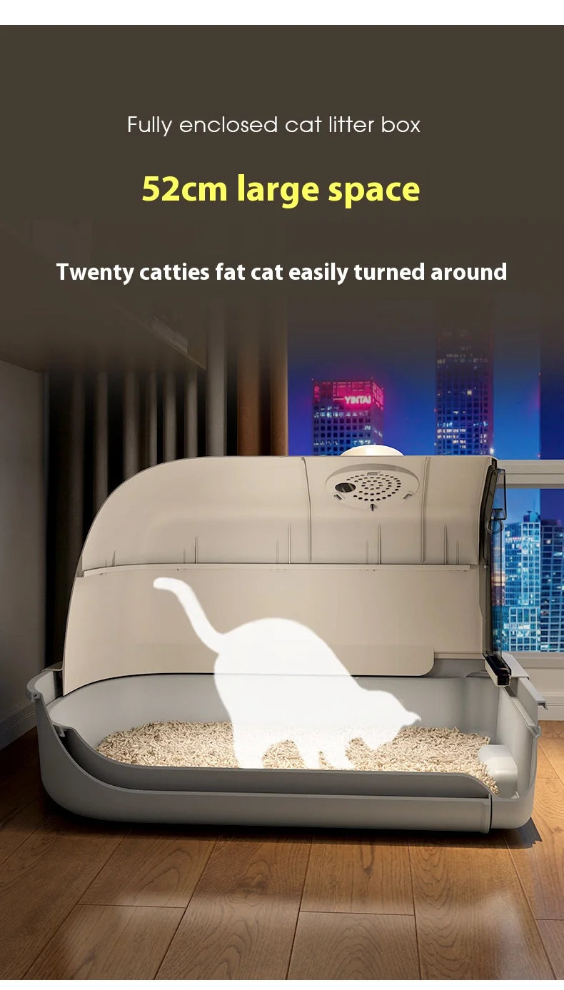 Cat Litter Box, Fully Enclosed, Odorless and Deodorizing, Extra Large Size for External Splashing in Cat Toilets, Cat Litter Box