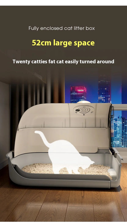 Cat Litter Box, Fully Enclosed, Odorless and Deodorizing, Extra Large Size for External Splashing in Cat Toilets, Cat Litter Box