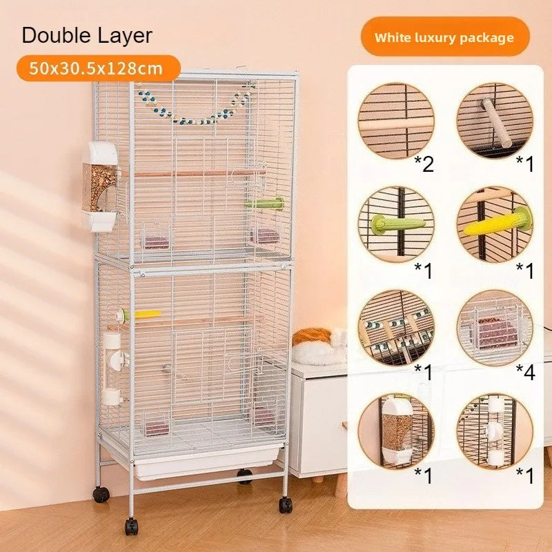 Luxury Bird Cage Large Parrot Birds Cages Accessories Drawer Wheels Birds Houses Lock Parrots Pigeon Feeder Birdcage Supplies