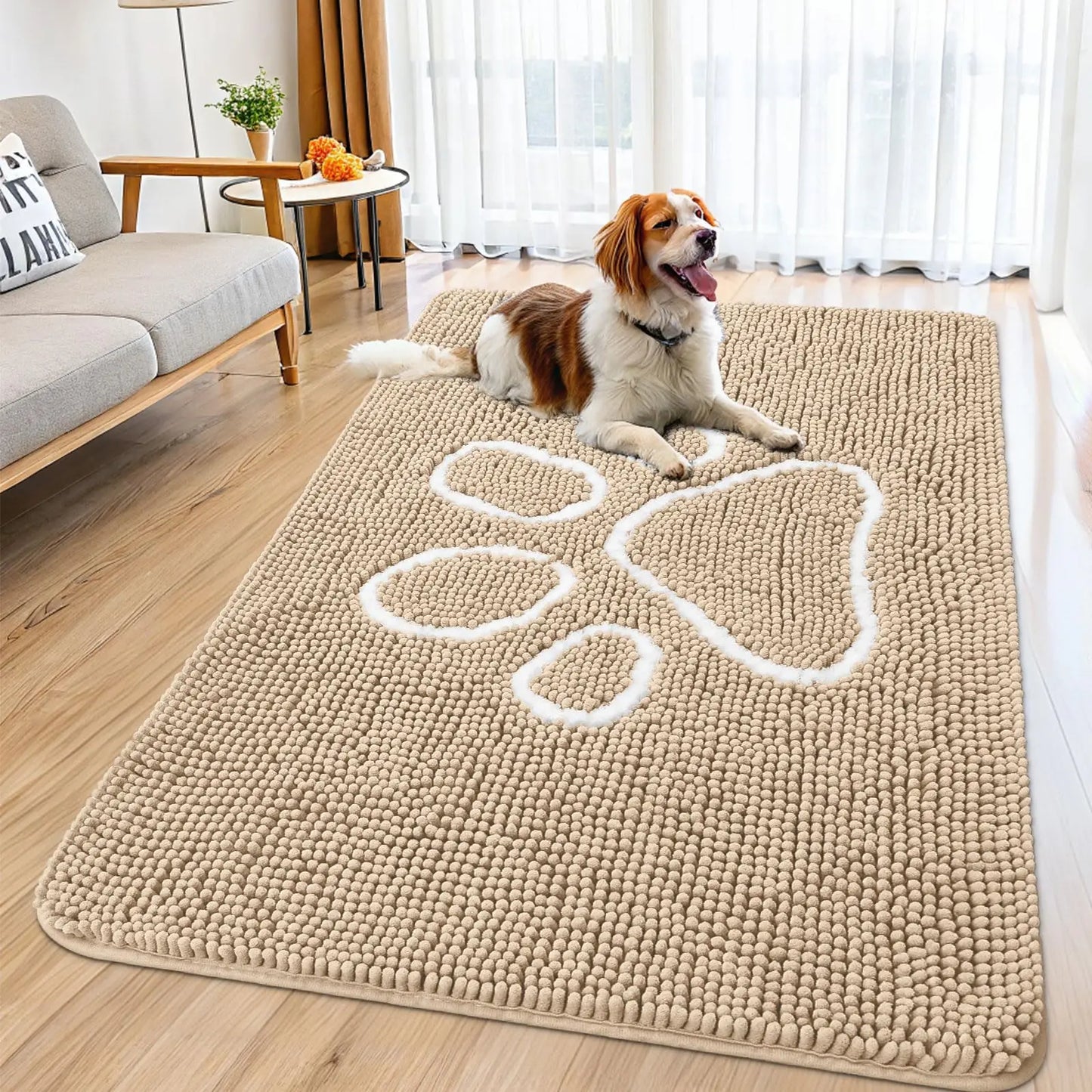 Kitinjoy Ultra Absorbent Chenille Mud Doormat With Paw Print Design Non-Slip Quick-Dry Washable Mats Door Mat for Muddy Dog Paws