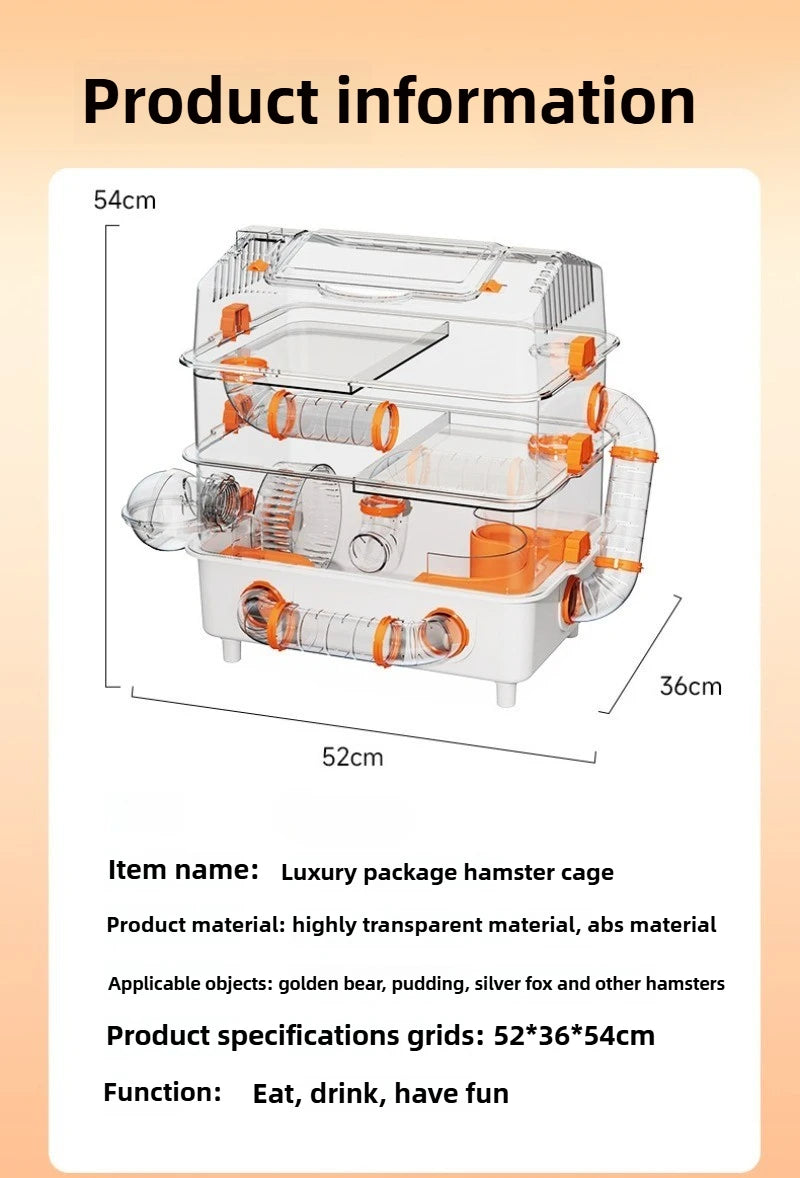 Hamster Cage Wear Resistant and Durable Large Space Detachable Hamster Acrylic Cages Breathable Hamsters Accessories Products