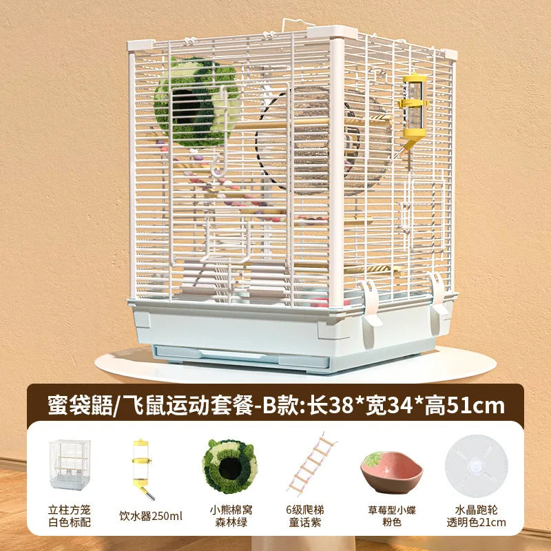 Small Pet Cage Insulated Habitat for Sugar Glider Degu Mouse Rat Chinchilla Ferret with Dense Metal Wire