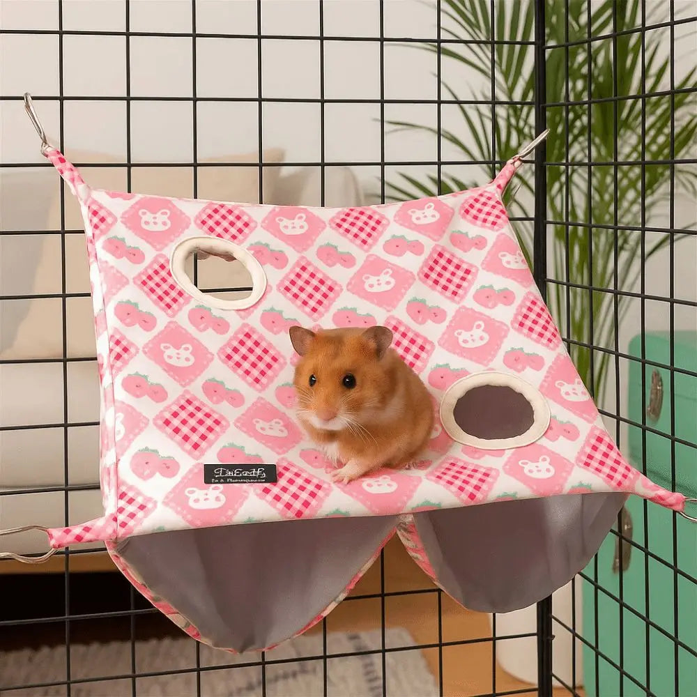 Cartoon Pattern Hanging Ferret Hammock Waterproof Breathable Hamster Nest Multi-Sided Opening Double Layer Hammock For Pet Cage
