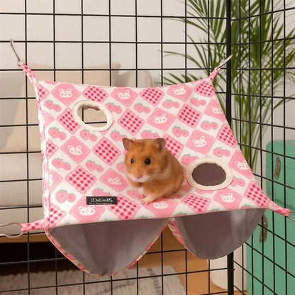 Cartoon Pattern Hanging Ferret Hammock Waterproof Breathable Hamster Nest Multi-Sided Opening Double Layer Hammock For Pet Cage