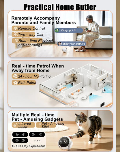 2025Famue Automatic Charging Robot Camera HD 5G WIFI IP Camera Pet Mobile Tracking Night Vision CCTV Remote View TUYA APP Camera