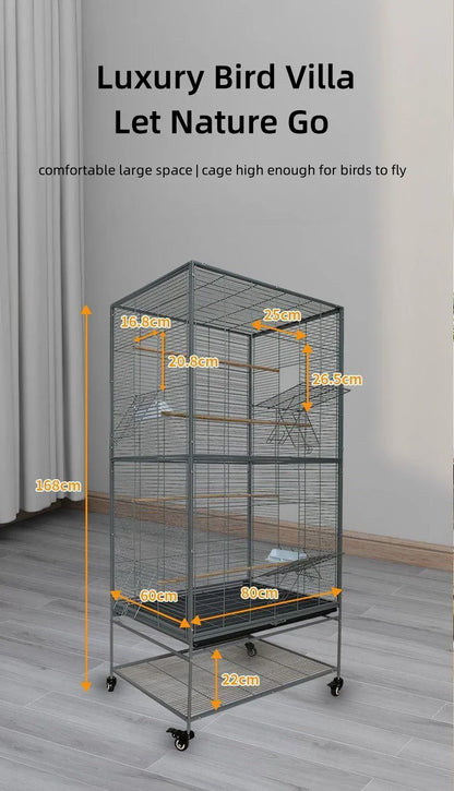 Metal Big Size Large Bird Cages Pet Parrot House Pet Cages Carriers Bird Breeding Foldable Quadrate Bird Cage 80*60*168cm