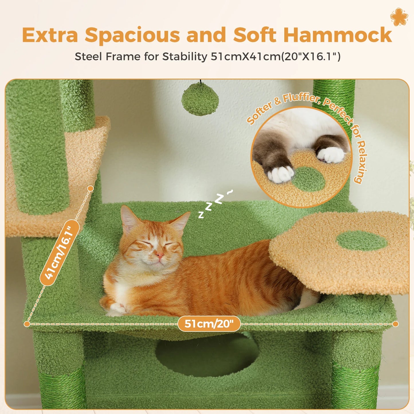 Multi-Level Cat Tree Tower with Scratching Posts&Board, Hammock, Cat Condo, Spacious Top Perch,Dangling Balls for Indoor Cats