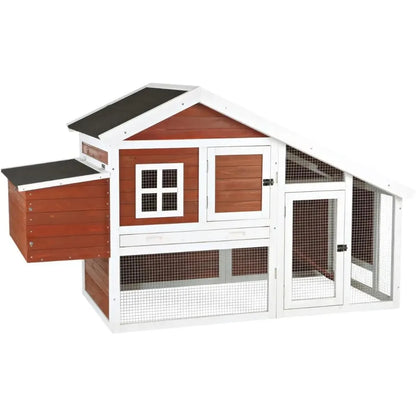 natura chicken coop with outdoor run – outdoor hen house with two nesting boxes – easy to clean chicken pen, pull-out plastic t