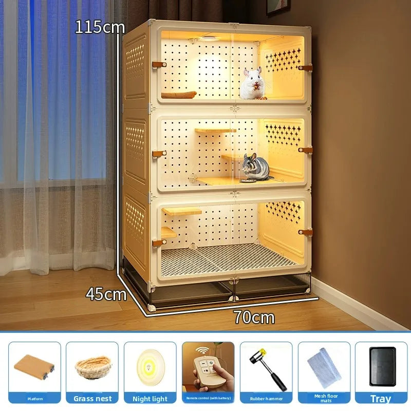 Deluxe Chinchilla Cabinet Cage 3 Level Squirrel Hutch Glider Enclosure Big House