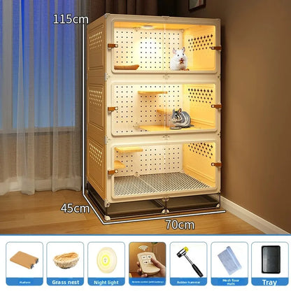 Deluxe Chinchilla Cabinet Cage 3 Level Squirrel Hutch Glider Enclosure Big House