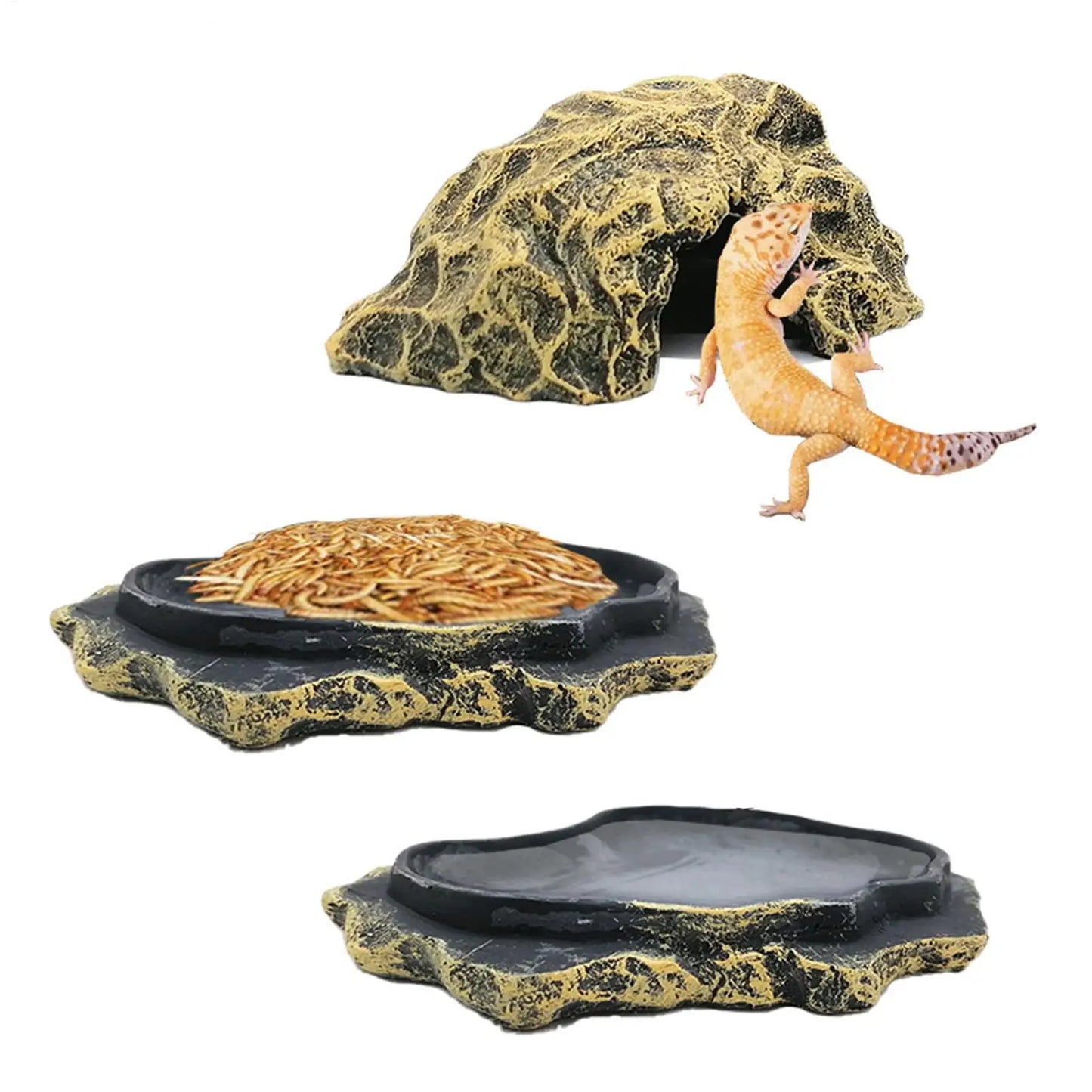 Lizard House Terrarium Resin Fake Rock Bearded Dragon Cave Landscape Basking Area Aquarium Decor Reptile Hiding Caves
