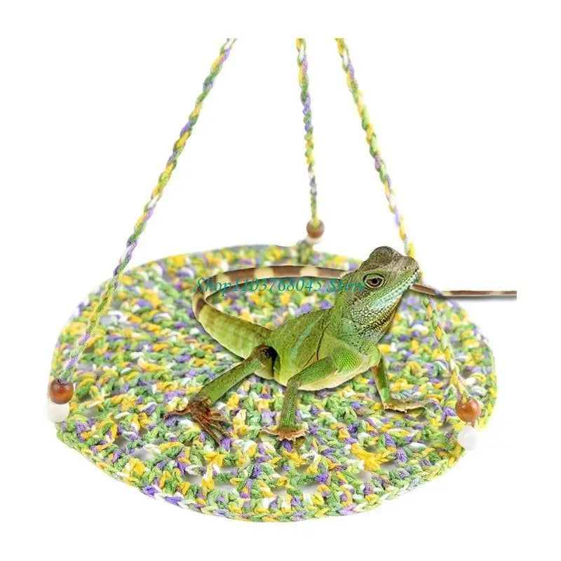 R53F Handwoven Hammock for Bearded Dragons Geckos Lizards Snake Birds Habitat Climbing Bed with Beads
