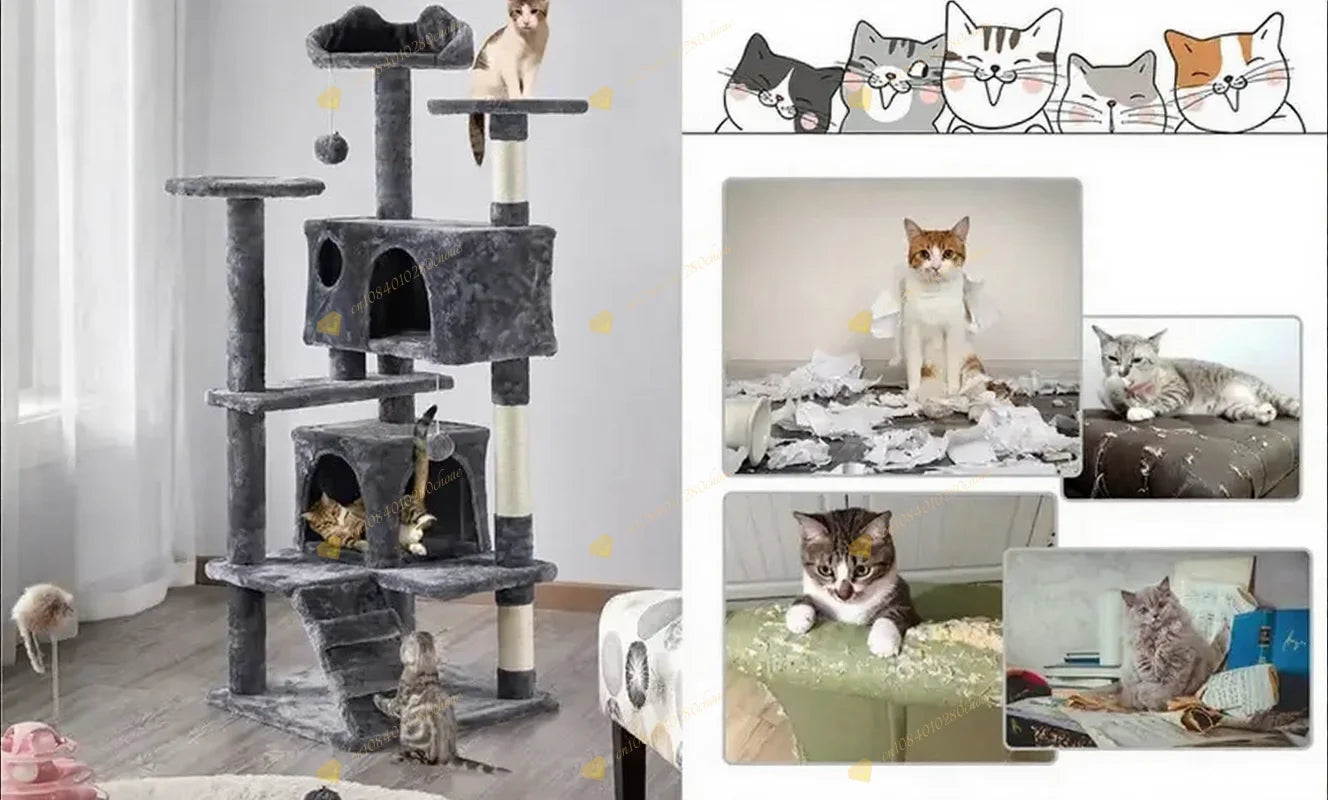 Cat Tree with Hammock and Scratching Post Tower, cat House, Cat Toys Tower, K01, Dark Gray