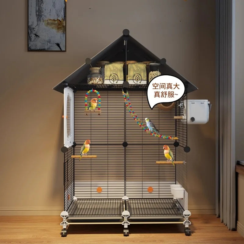 Large Bird Cage for Parrots Spacious Aviary with Standing Pole Luxury Cockatiel & Budgie Habitat Anti-Scatter Design Bird Villa