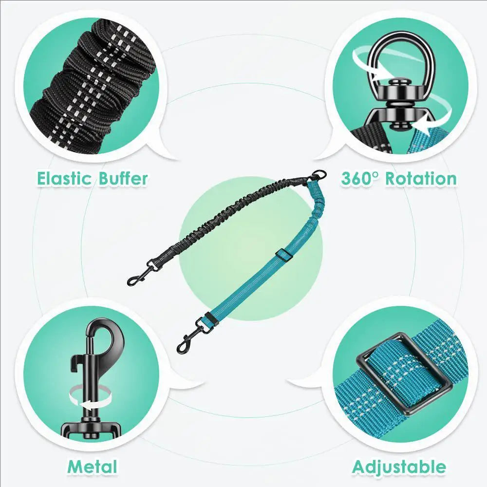 Pet Dog Double Leashes Dog Leash Rope Elastic Extended Pet Leash Belt Outdoor Training for Two Double Small Medium Dogs Lead
