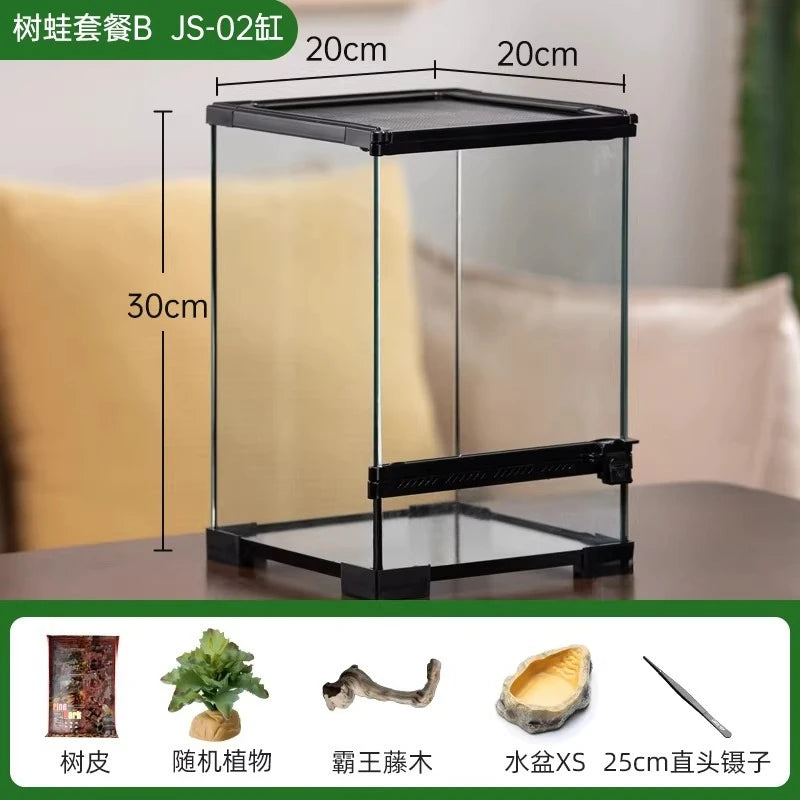 Ecological landscape reptile terrarium with natural decoration,suitable for chameleon,horned frog,and lizard,full habitat set