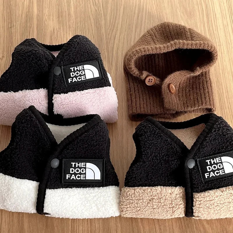 Letter Fleece Dog Clothes Winter Warm Vest  Sleeveless Button Clothe Teddy Chihuahua Embroider Fleece Suit Dog Parts Pet Product