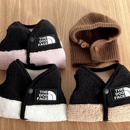 Letter Fleece Dog Clothes Winter Warm Vest  Sleeveless Button Clothe Teddy Chihuahua Embroider Fleece Suit Dog Parts Pet Product