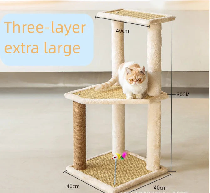 Large Pet Cat Sisal Scratching Tree  Five Tower Houses Scratches Climbing Rattan Mat Pet Cat Tree