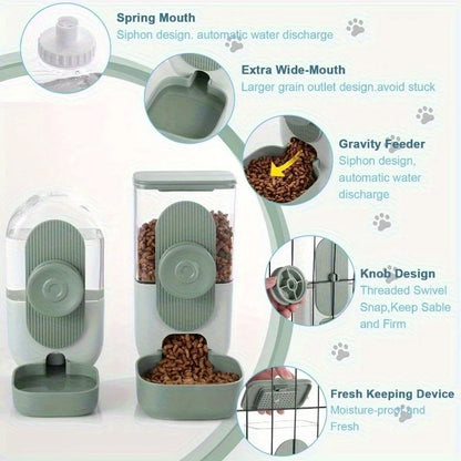 Cage-type automatic hanging pet cat feeder and waterer, gravity-fed automatic feeding and drinking bowl set, suitable for rabbit