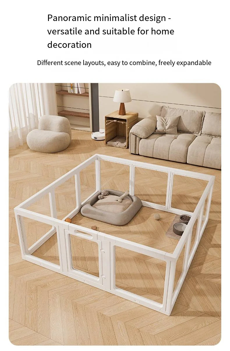 Dog enclosure Indoor panoramic transparent stitched isolation fence Visible pet cage Small dog safety cage Teddy Pomeranian