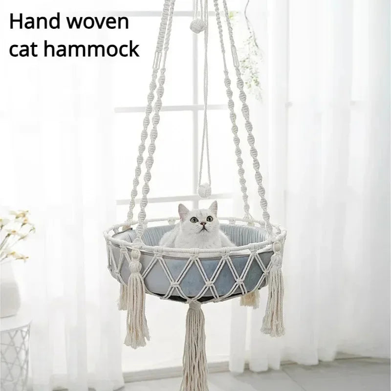 Pet Cat Hammock Swing Bed Bohemian Handwoven Tapestry Cotton Macrame For Home Bedroom Decoration Wall Hanging Without Mat