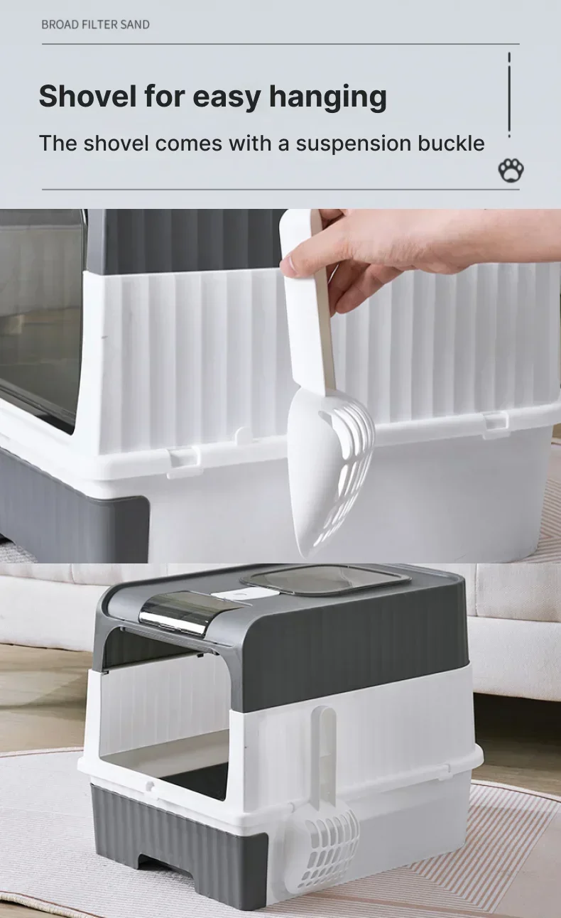 Portable Collapsible Cat Litter Pan with Splash Guard and Plastic Scoop - Pet Litter Box with Lid, Easy to Clean and Assemble