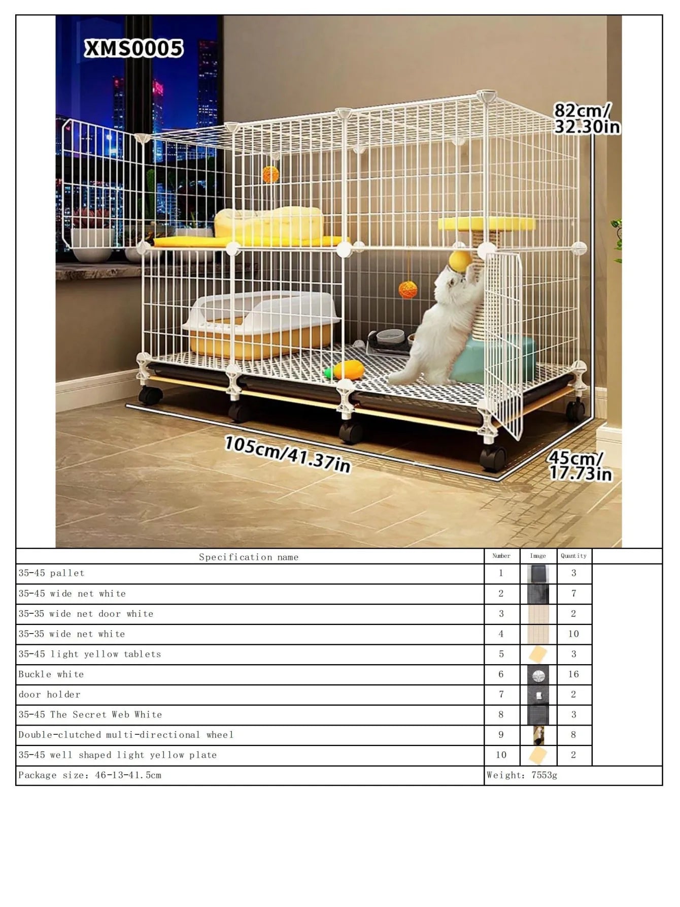 Cat Cage for Home Use, Indoor Double-Layer Villa Cat House, Free Space, Does Not Occupy an Area, Integrated Iron Art Cat Cage