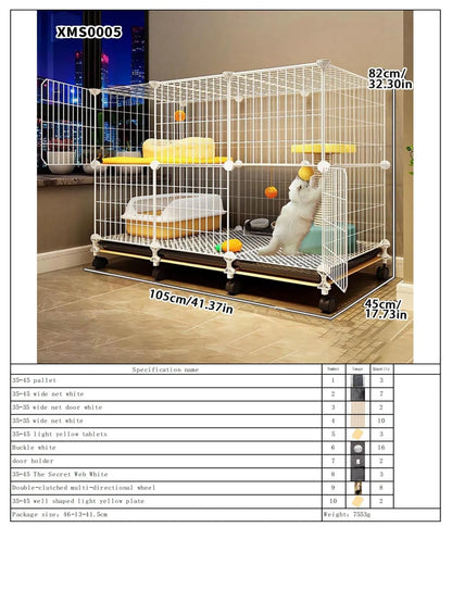 Cat Cage for Home Use, Indoor Double-Layer Villa Cat House, Free Space, Does Not Occupy an Area, Integrated Iron Art Cat Cage