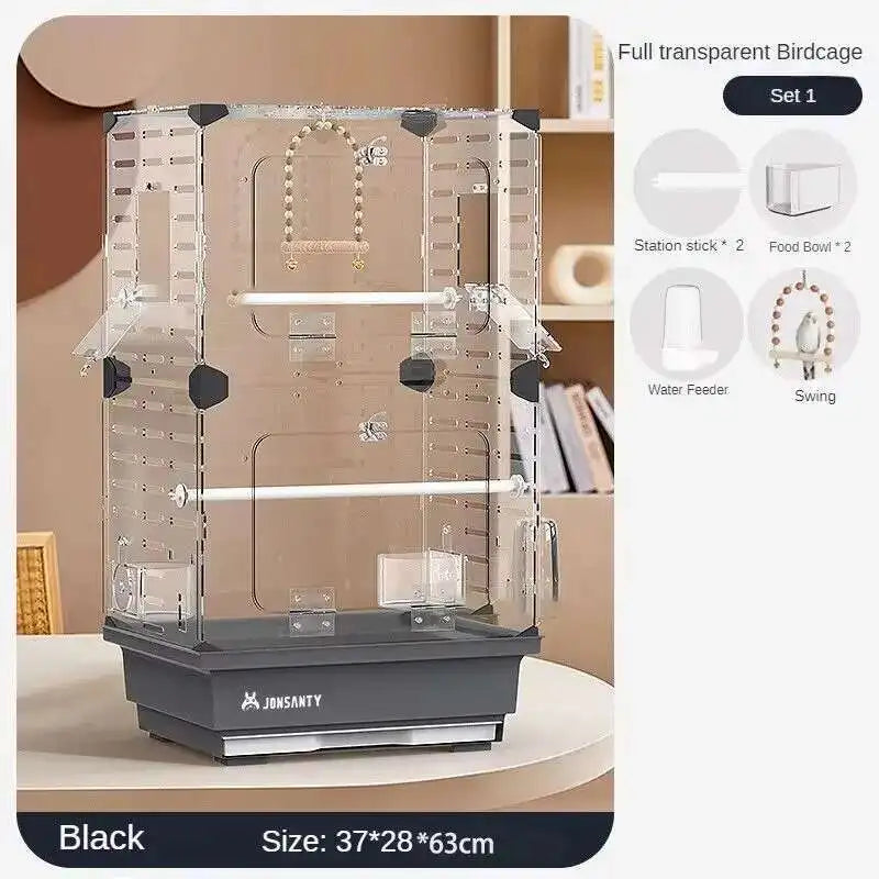 Large Acrylic Splash-proof Breathable Birdcage Fully Transparent Ornamental Bird Cage Parrot Cage Budgie Cockatiel Luxury Villa