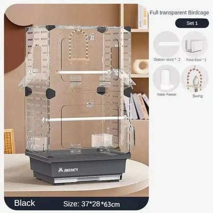 Large Acrylic Splash-proof Breathable Birdcage Fully Transparent Ornamental Bird Cage Parrot Cage Budgie Cockatiel Luxury Villa
