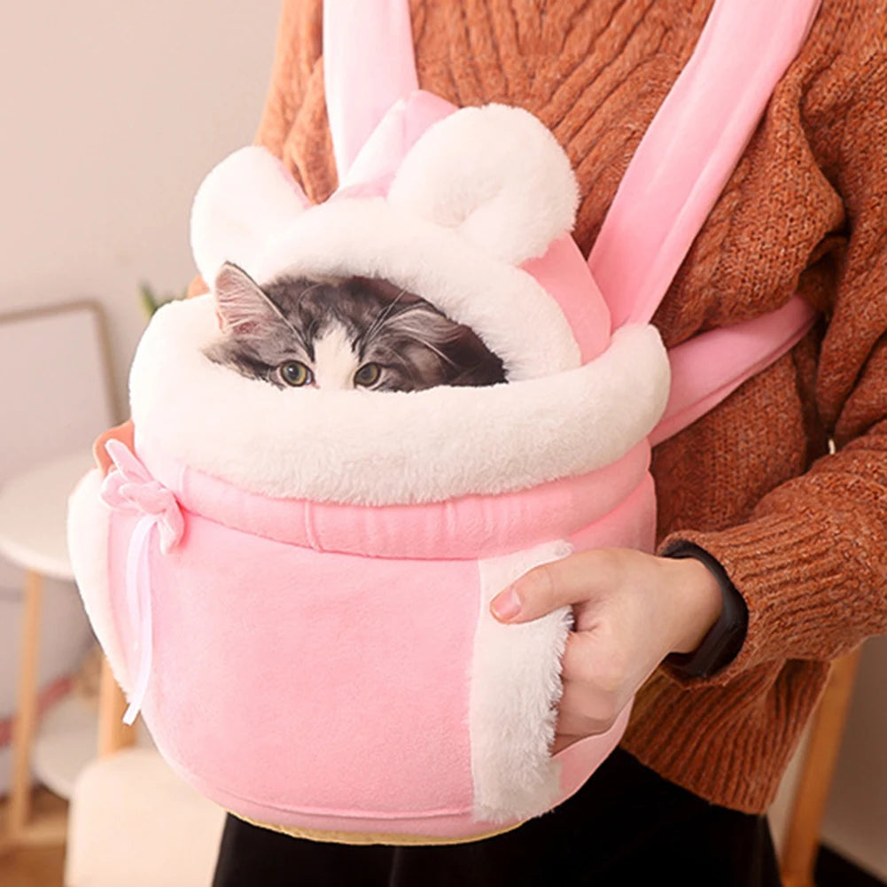 Winter Warm Cat Backpack Soft Cozy Cute Plush Pets Cage All In 1 Style Cat Bag Carrier Bag For Outdoor Travel Pet Accessories