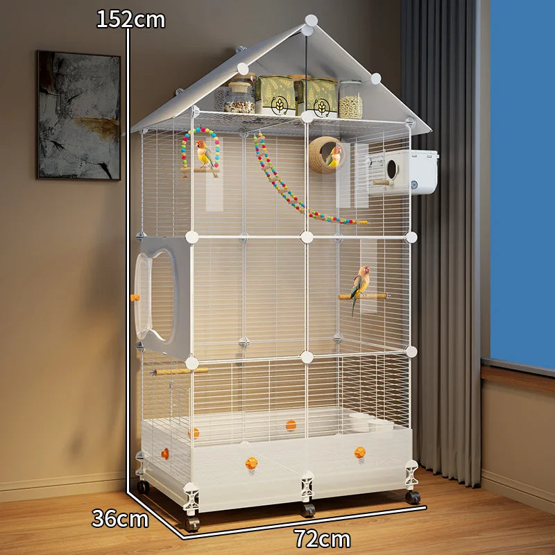 Large Bird Cage for Parrots Spacious Aviary with Standing Pole Luxury Cockatiel & Budgie Habitat Anti-Scatter Design Bird Villa