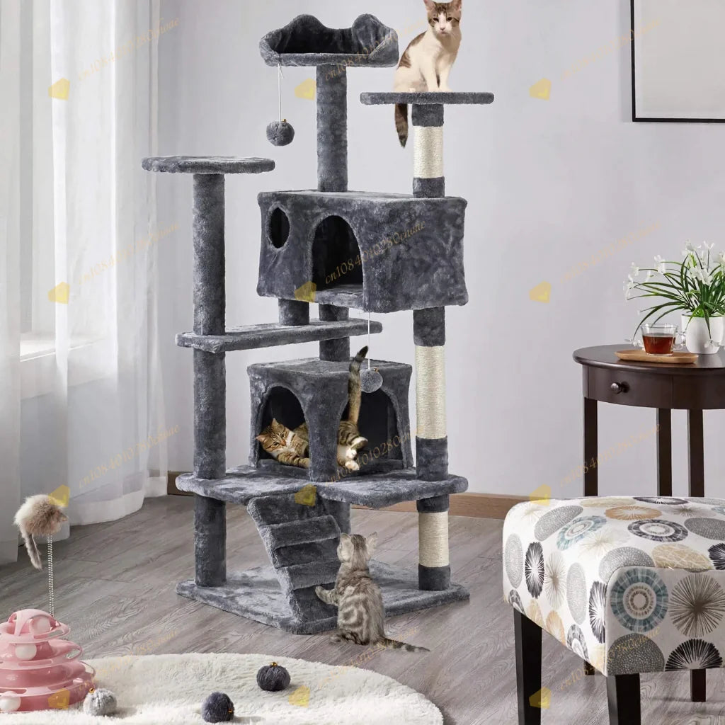 Cat Tree with Hammock and Scratching Post Tower, cat House, Cat Toys Tower, K01, Dark Gray