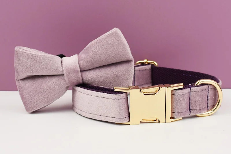 Deep Purple Velvet Powder Velvet Dog Collar And Leash Set For Custom Engraved Nameplate Pet Supplies Dog Leash Velvet 06