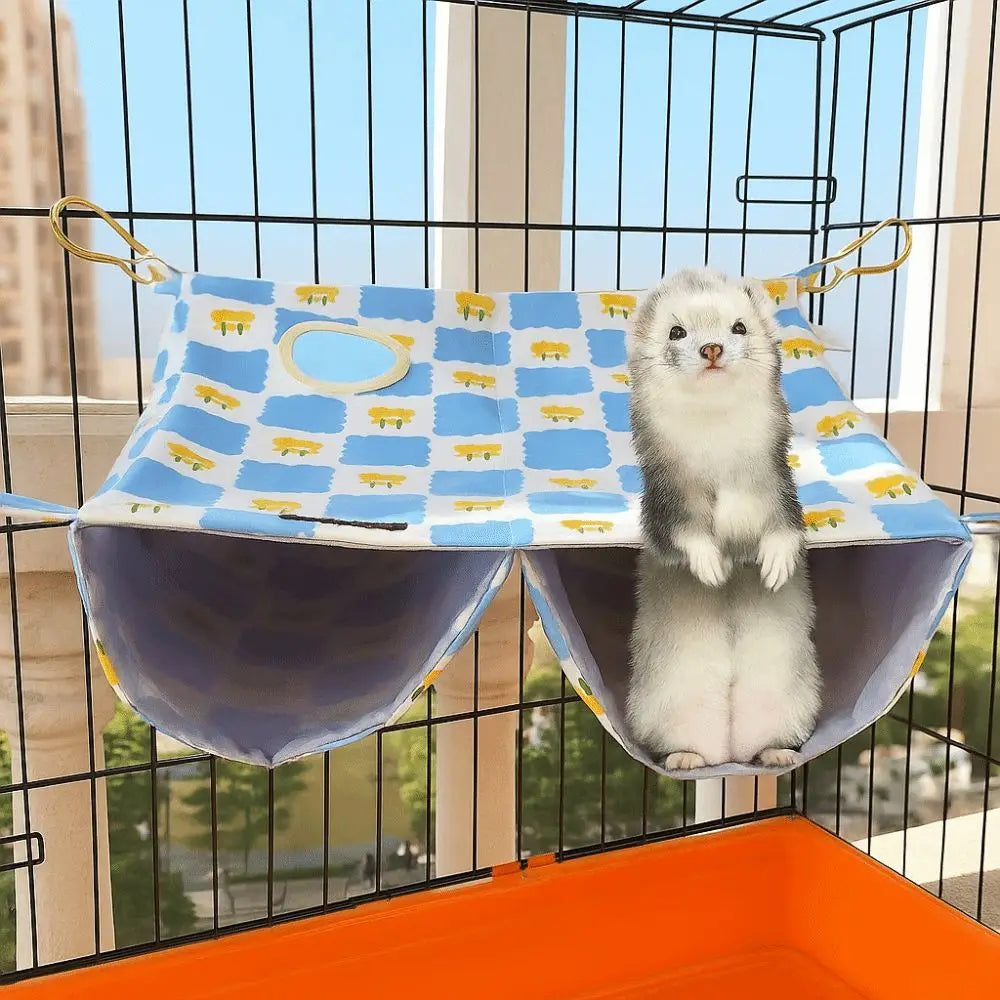 Cartoon Pattern Hanging Ferret Hammock Waterproof Breathable Hamster Nest Multi-Sided Opening Double Layer Hammock For Pet Cage