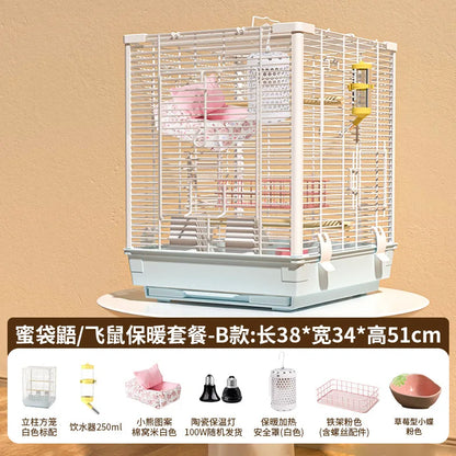 Small Pet Cage Insulated Habitat for Sugar Glider Degu Mouse Rat Chinchilla Ferret with Dense Metal Wire
