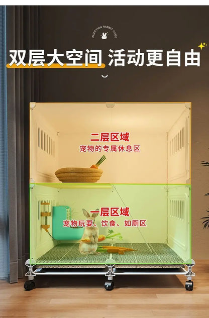 JC Rabbit Cage Household Extra Large Double Layer Indoor Automatic Manure Cleaning Dutch Pig Cage Two-Story Platform Villa